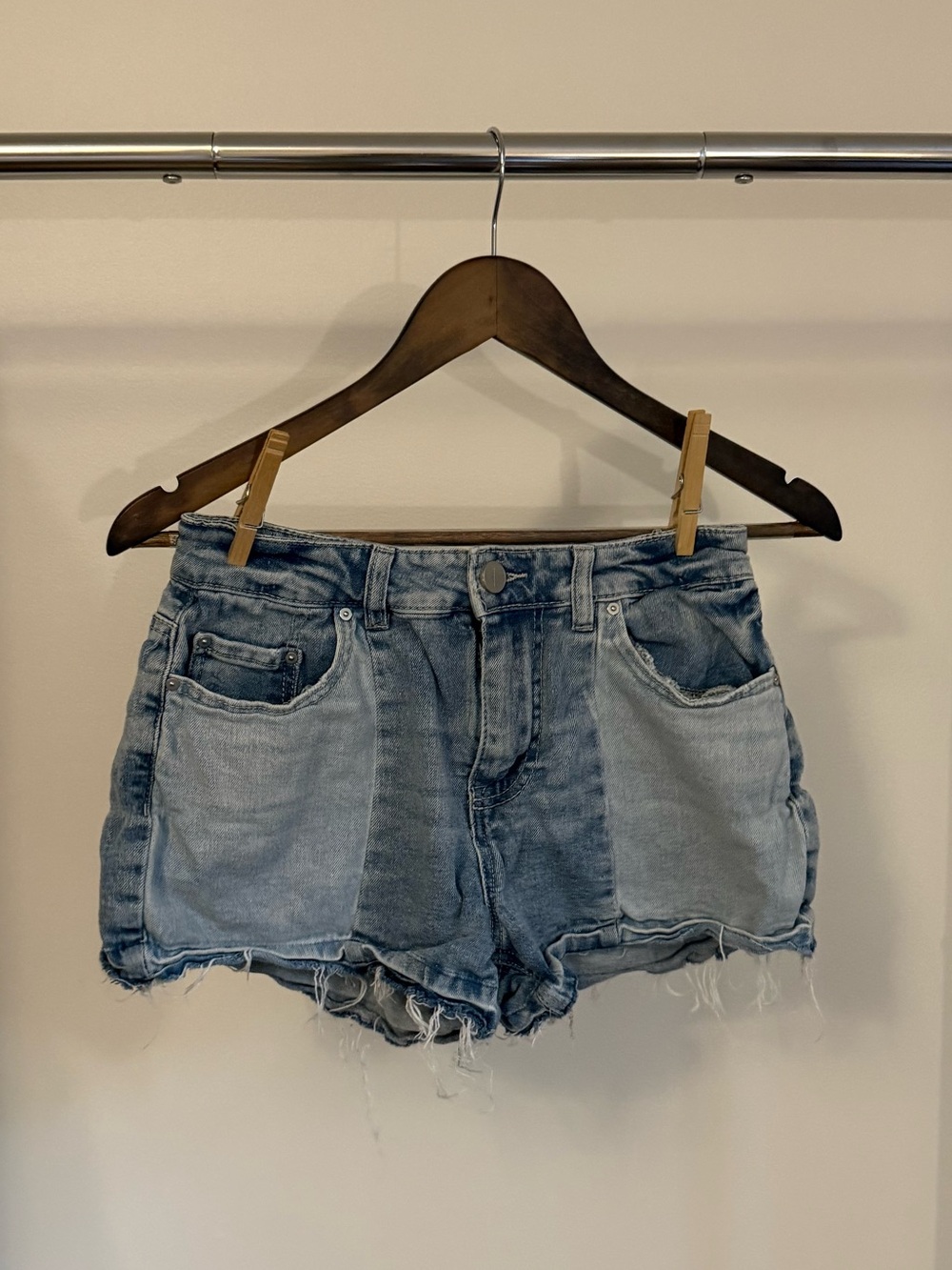 Two-Tone Light Blue Denim Cutoff Shorts